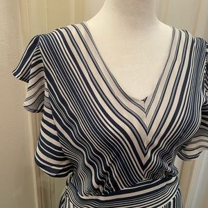 NWT Monteau Blue Striped Dress butterfly sleeves with pockets